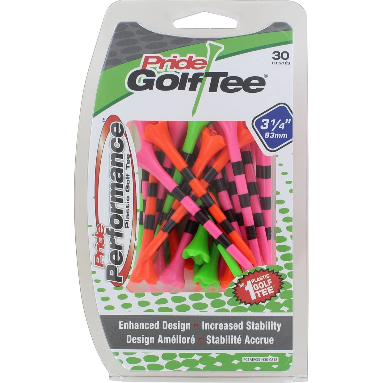 Pride Evolution Striped 3 1/4" 30 Count Golf Tees